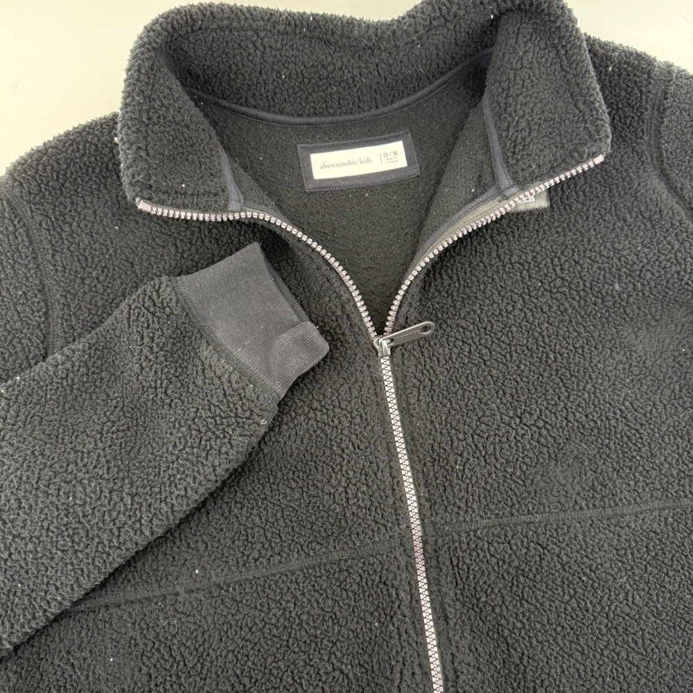 Abercrombie Kids Black‎ Sherpa Fleece Zip Up Jacket Girls Size 15 16